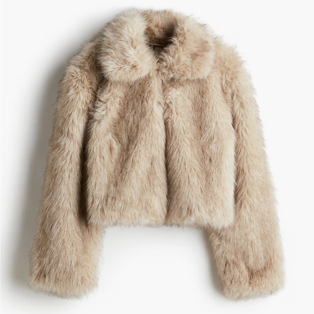 NWT H&M Cream Faux Fur Jacket - Picture 11 of 13